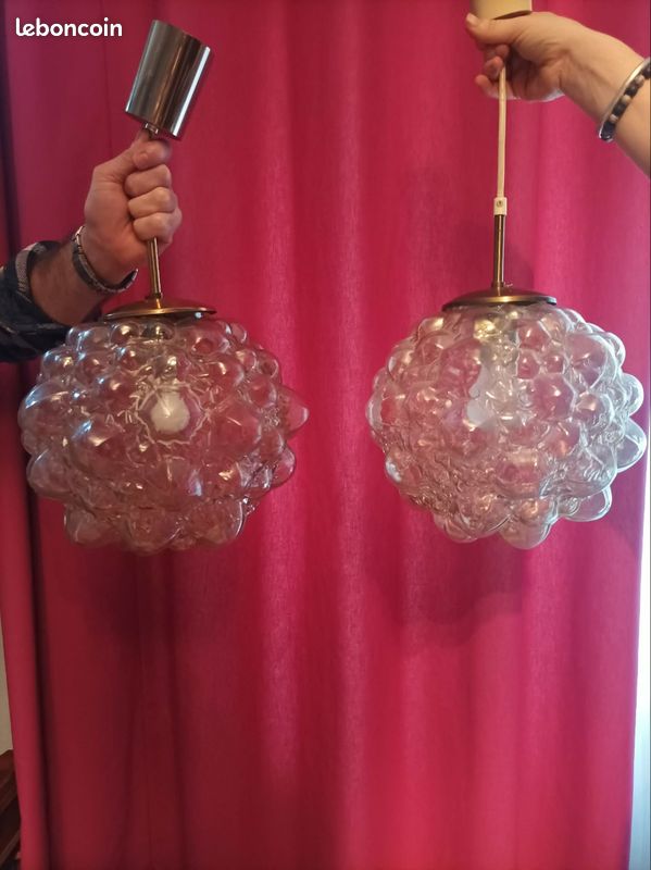 Paire de suspensions vintage verre bullé années 70 (image 3)