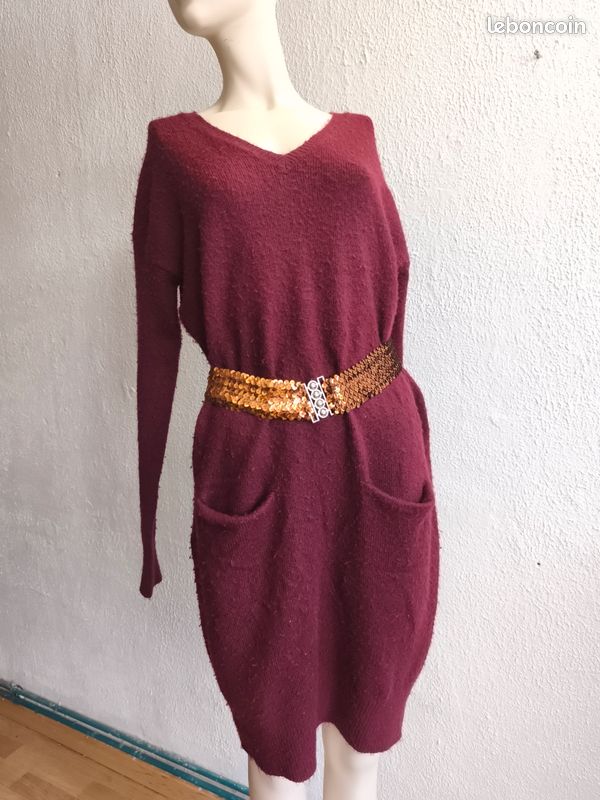 Robe pull bordeaux taille 38, marque camaïeu, Vêtements