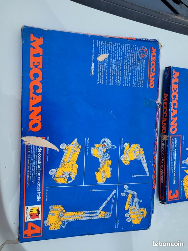 Lot De 3 Boîtes Meccano Série M – 3, 3A Et 4A Dorées Et Bleues, Notices Incluses
