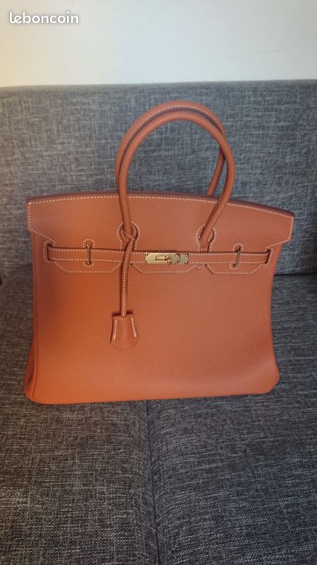 Sac à main cuir véritable marron beige 35 cm (image 3)