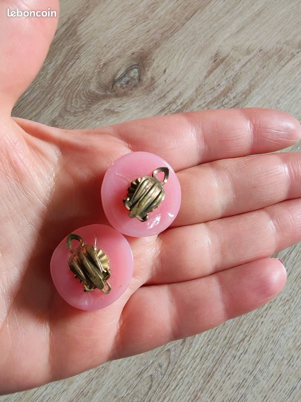 Boucles D'oreilles Vintage Clips En Verre Rose Irisé - Style Années 50, Parfait Pour Un Look Rétro
