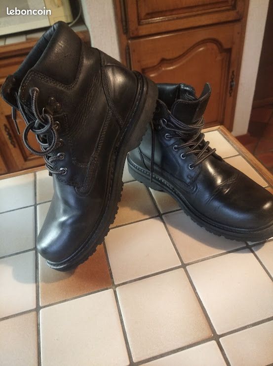 Bottines Cuir Noir Made In BIGUINE - Taille 38 - Occasion Très Bon État