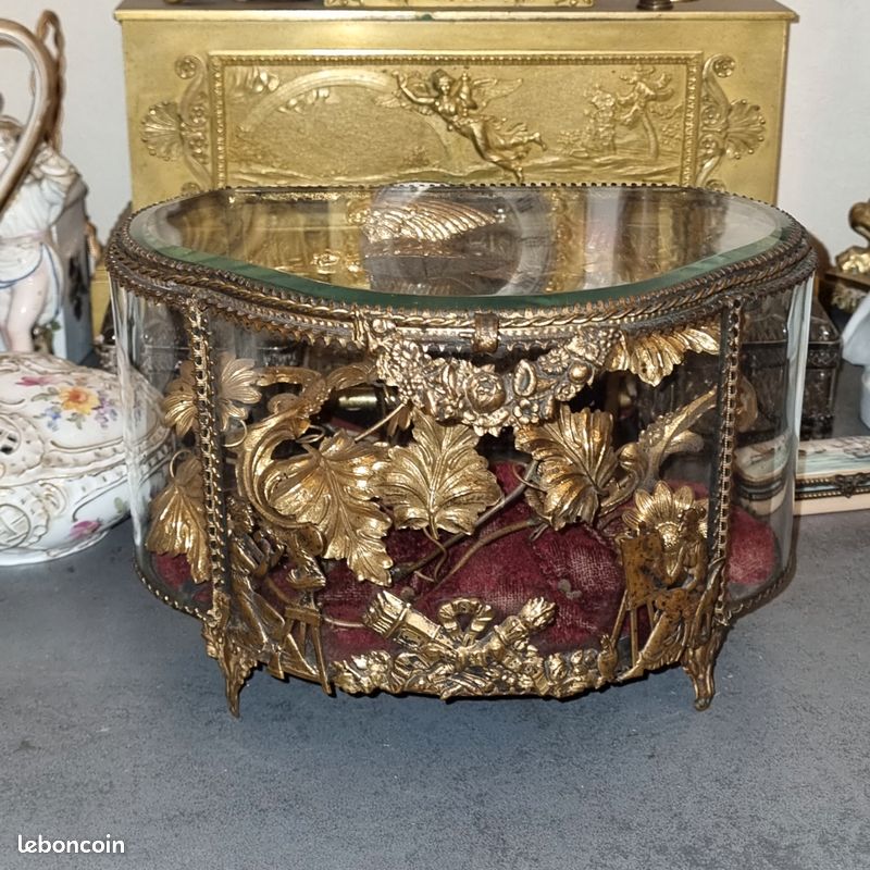 Coffret à Bijoux Napoléon III En Cristal, Laiton Et Bronze - Occasion Bon état