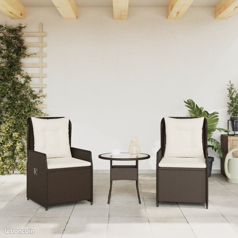 VidaXL Chaises inclinables de jardin lot de 2 marron résine tressée (image 3)