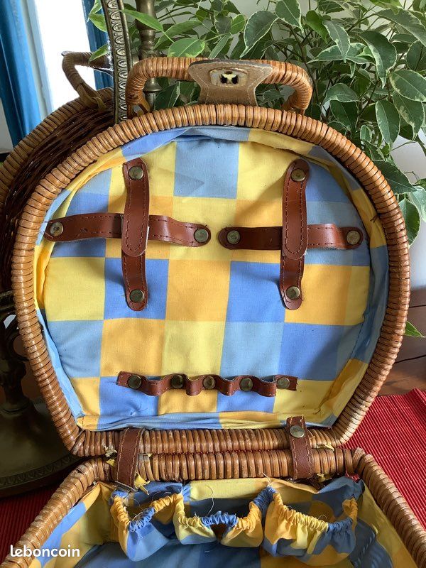 Panier Vintage De Pêcheur En Osier - Marque LG, Moyen, Beige, Lanières En Cuir
