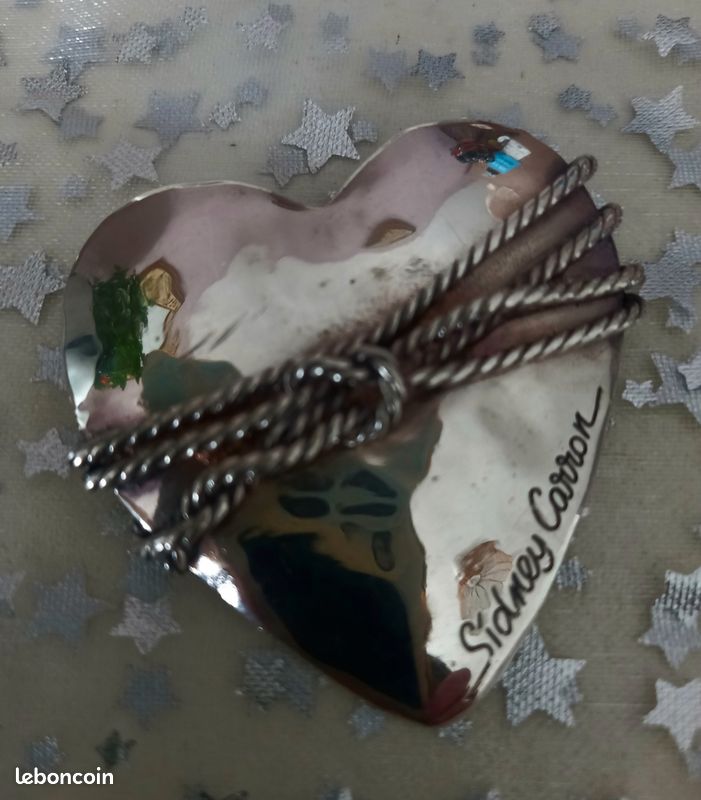 Broche Vintage Sidney Carron - Métal Argenté Et Rubans Métal Doré, Occasion En Bon État