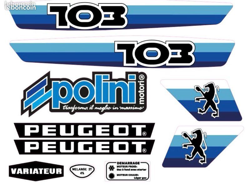 Kit Autocollants Rétro Peugeot 103 MVL - 11 Stickers - Pour Customiser Votre Mobylette - Résistants Aux UV Et Intempéries