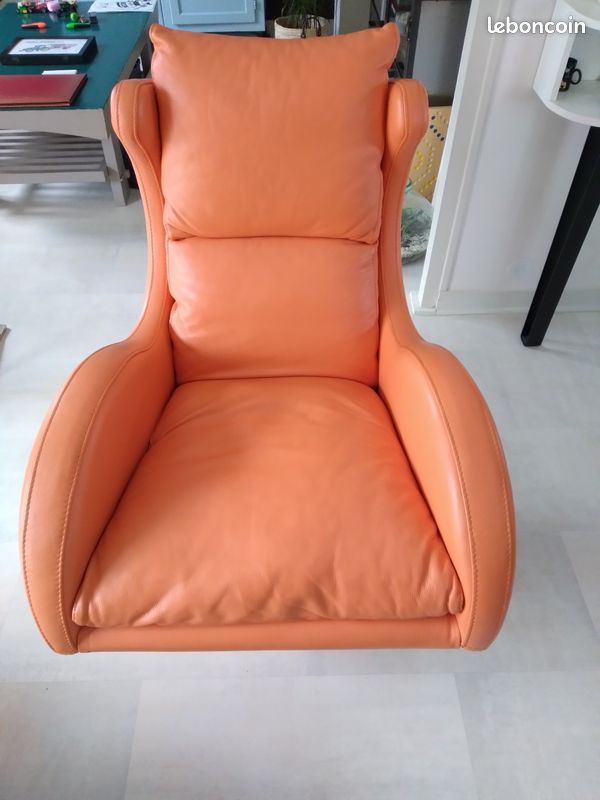 Fauteuil cuir + pouf (image 1)