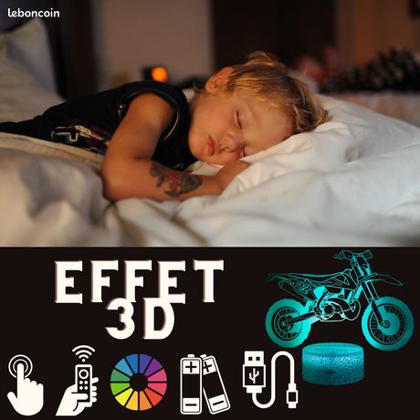 Lampe 3D Casque Moto Cross - Veilleuse Moto Décoration Chambre Motard Idée Cadeau Homme