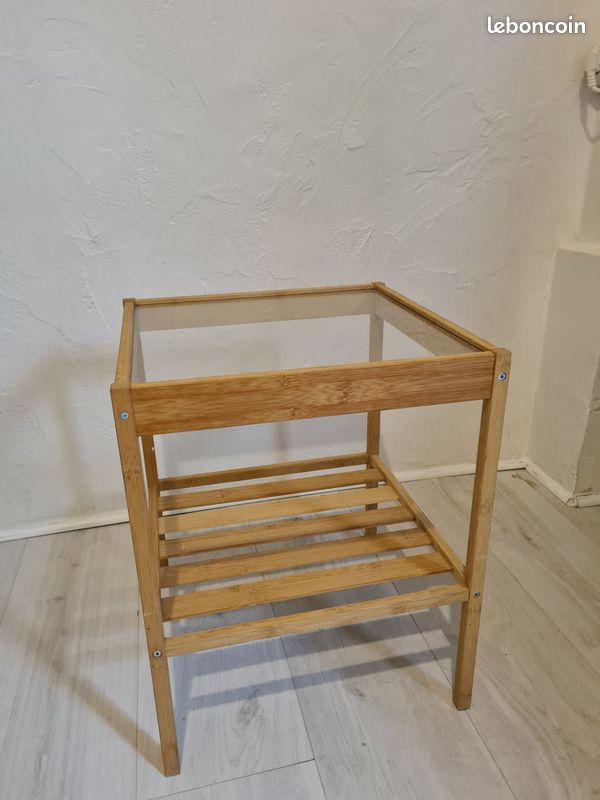 Petites tables carrées, plateau en verre/cadre en bois X2 (image 2)
