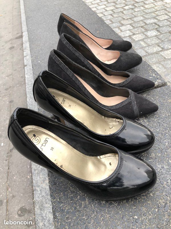Escarpins noir talon aiguille 9 Cm P39 10 la paire (image 8)