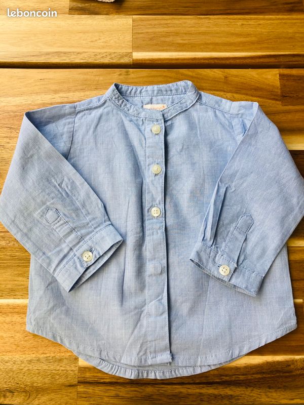 Chemise Gocco manches longues bleu chiné 3/6 mois (image 1)