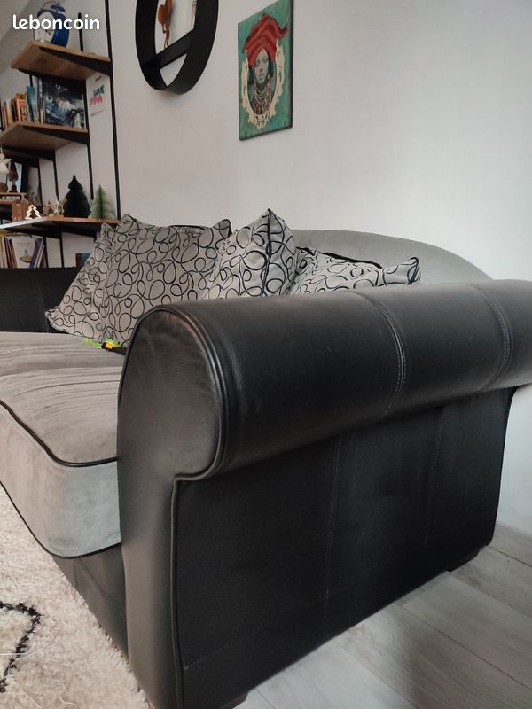 Canapé et fauteuil velours gris et noir (image 5)