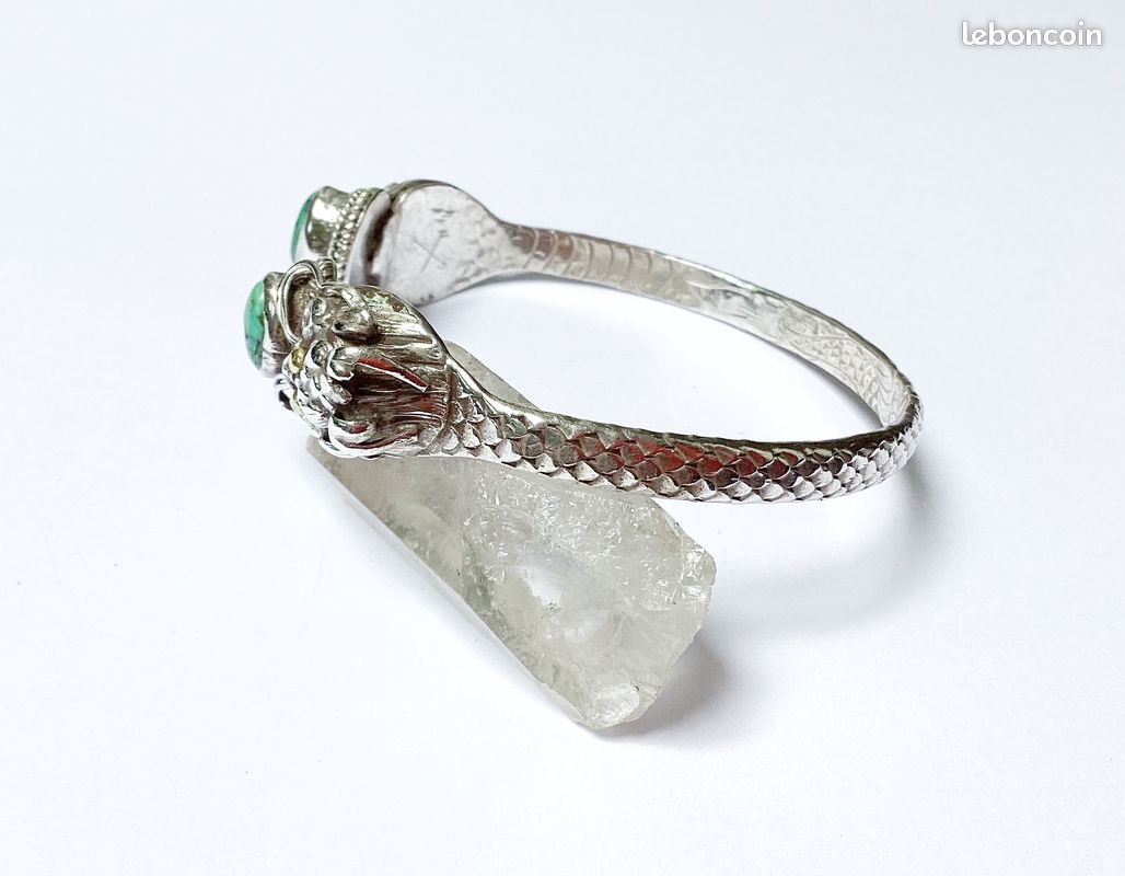 Bracelet Jonc Ancien à Têtes De Dragons - Alliage Métal, Longueur 20 Cm, Occasion à Nettoyer