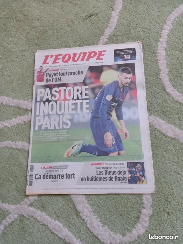 SOUVENIRS PARIS SAINT-GERMAIN FOOT PSG L'EQUIPE du 17 Janvier 2017 PASTORE INQUIETE PARIS / bobp (image 1)