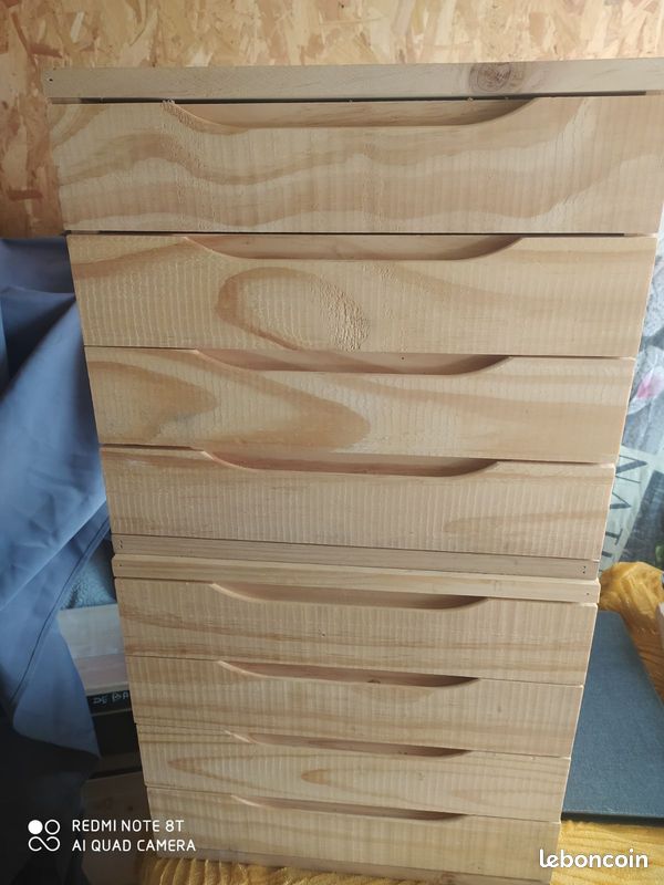 Meubles 8 tiroirs bois naturel pour tout usage ou 2 blocs de 4 tiroirs (image 1)