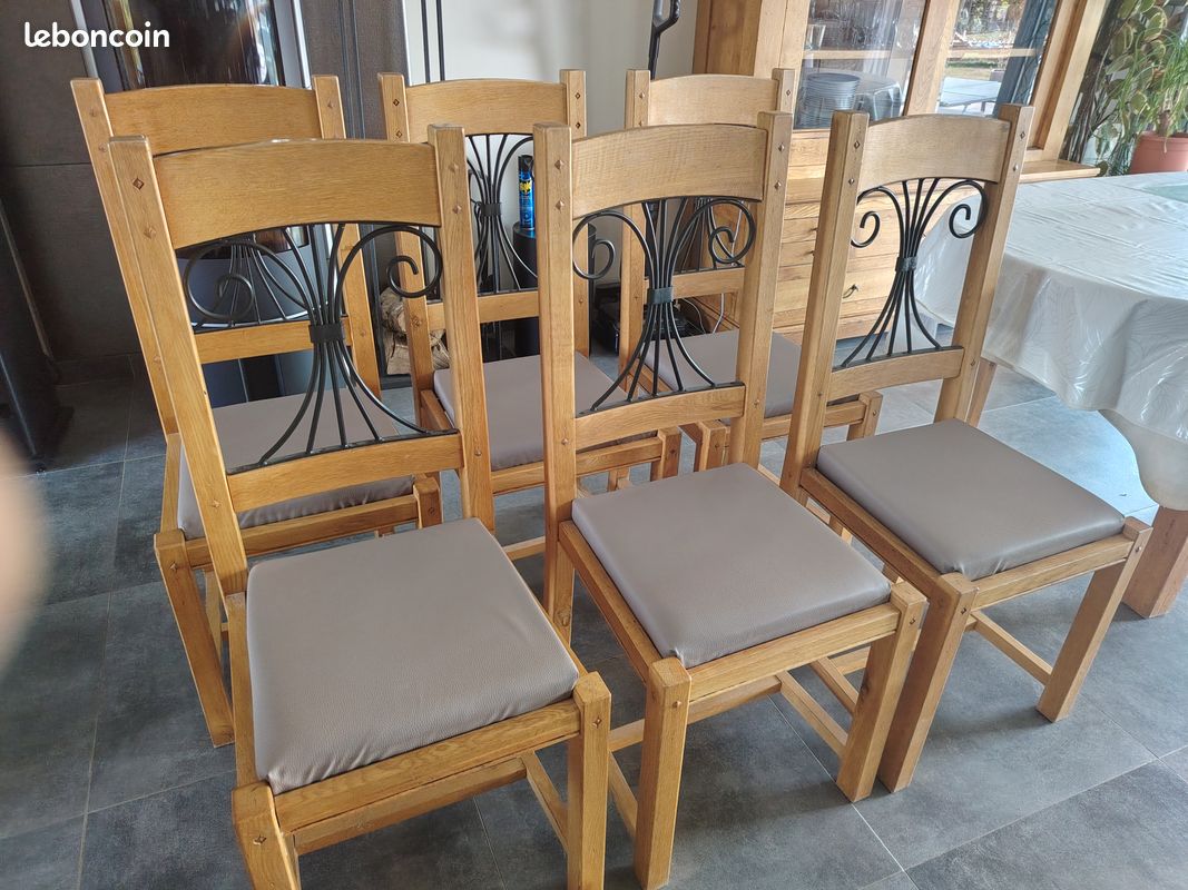 Vends 6 chaises chêne massif et fer forgé (image 1)
