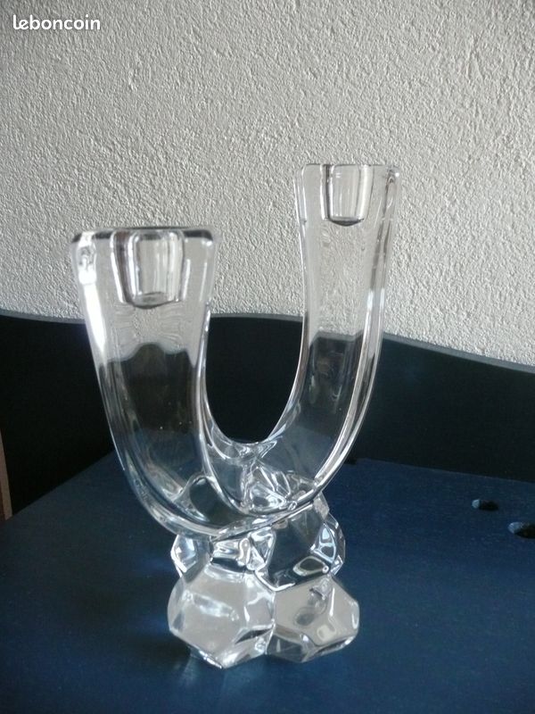 Bougeoirs vintage en cristal : ensemble Art déco et prisme