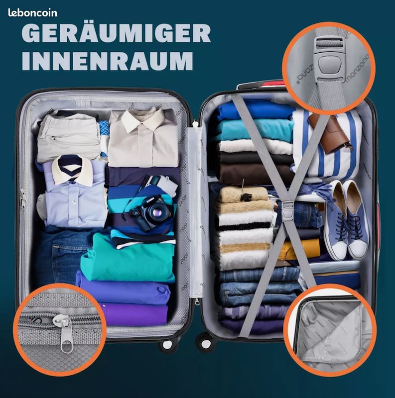 Lot de 3 valises rigides - Taille M L XL - 4 Roues 360° - Neuve (image 2)