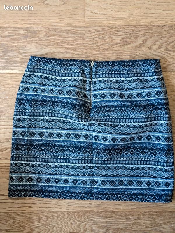 Jupe mi-longue jacquard bleue camaïeu taille 40 (image 2)