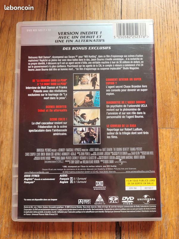 DVD LA MEMOIRE DANS LA PEAU. 1er Volet JASON BOURNE. Avec Matt DAMON. EDITION SPECIALE. Un film de 2002 de Doug LIMAN. VERSION INEDITE AVEC DEBUT ET FIN ALTERNATIFS. BONUS++ (image 2)