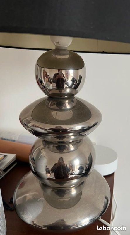 Lampe vintage en céramique – style années 70 – finition argentée (image 3)