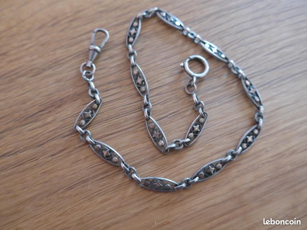 Chaîne De Montre à Gousset En Argent - Élément De Bijou Ancien, Occasion, Pour Collection Ou Création