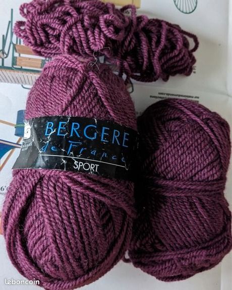 🌼🪴lot 2 anciennes pelotes Bergère de France Sport -Couleur prune-51%laine et 49% Acrylique-Aiguilles adaptées N° 4 ou crochet N° 3,5 ou 4 (cf, photos) (image 5)