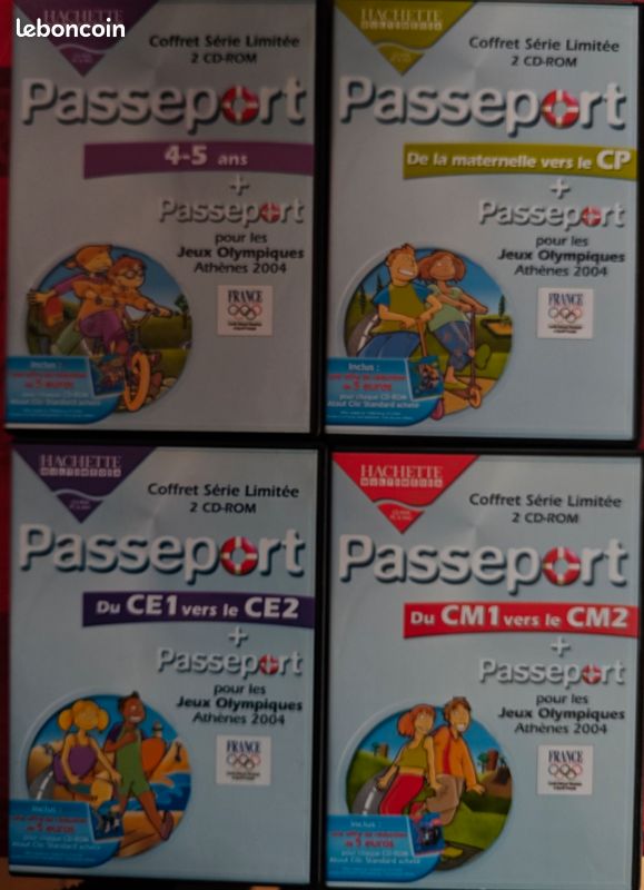 Lot de 4 CD Rom (cédérom) pour PC. Maternelle vers CP + 4-5 ans + Ce1-Ce2 + Cm1-Cm2 (image 1)