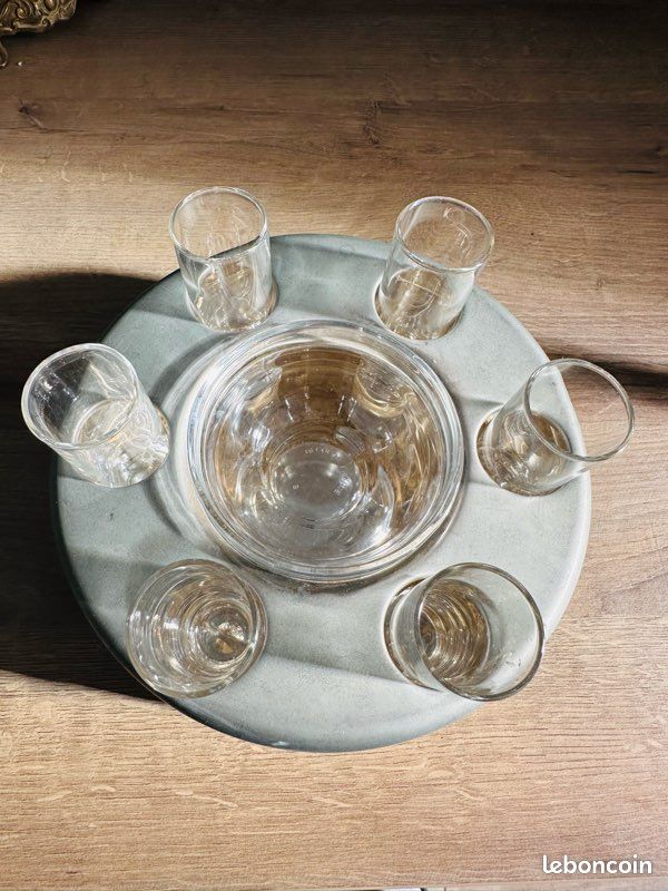 Service À vodka et Caviar En Métal Argenté Vintage