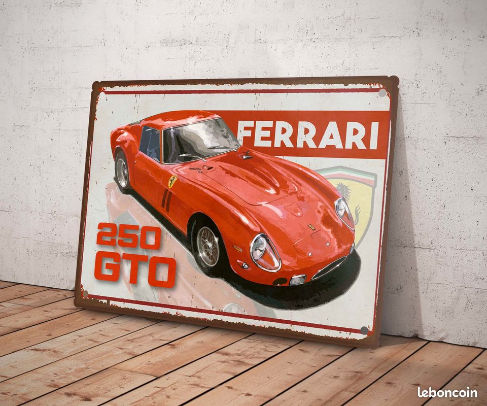 Plaque Métal Vintage Ferrari 250 GTO – Neuve, Rectangulaire