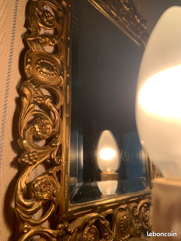 Applique Murale Bronze Doré - Miroir Biseauté - 19ème Siècle - Original Intérieur