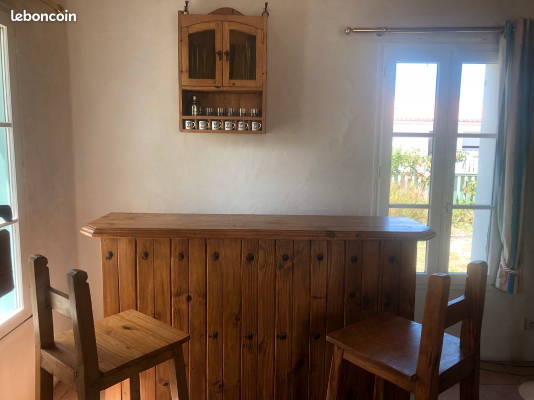 Meuble Bar Veracruz Bois Massif Très Bon Etat Avec 2 Tabourets Et Etagère Vintage Rare Avec Factures (image 4)