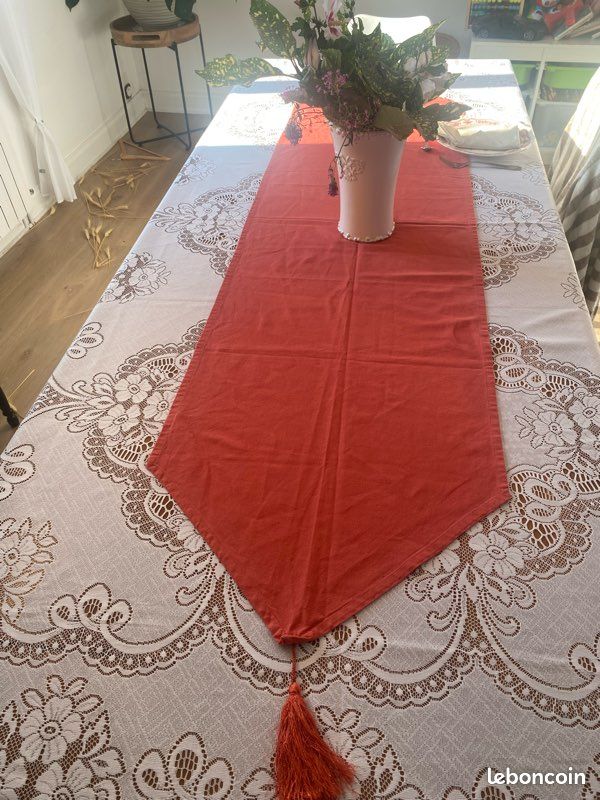 Chemin de table bordeaux vintage à n coton (image 6)