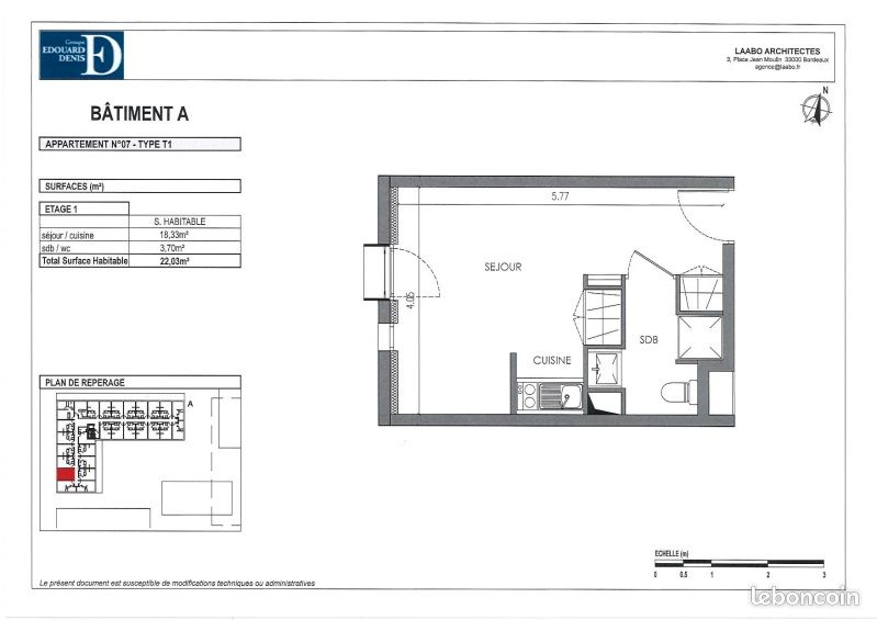 Appartement a louer villenave-d'ornon - 1 pièce(s) - 22 m2 - Surfyn