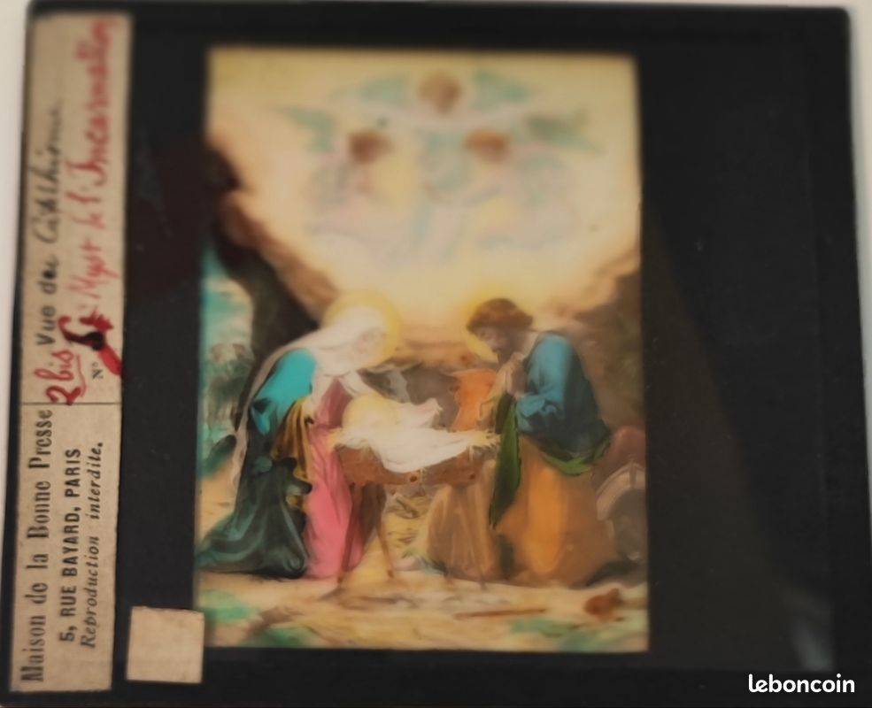 Plaque de verre de lanterne magique ancienne - La Nativité - Maison de la Bonne Presse Paris (image 3)