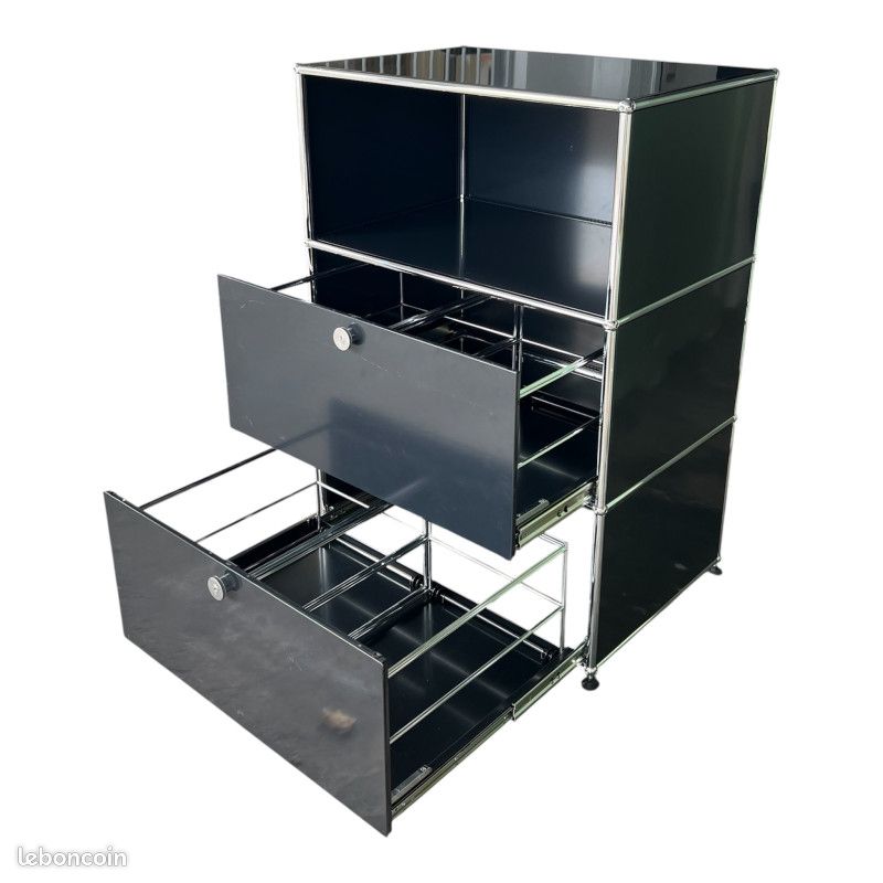 Meuble USM HALLER noir 3 modules, 2 tiroirs (image 2)