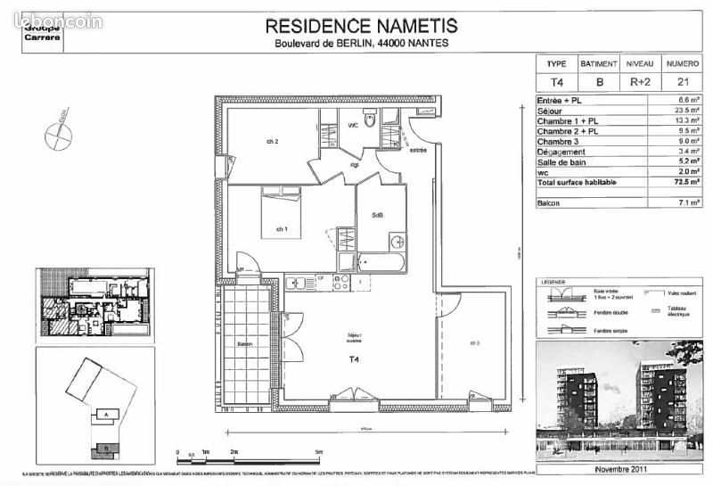 Appartement a louer nantes - 4 pièce(s) - 72 m2 - Surfyn