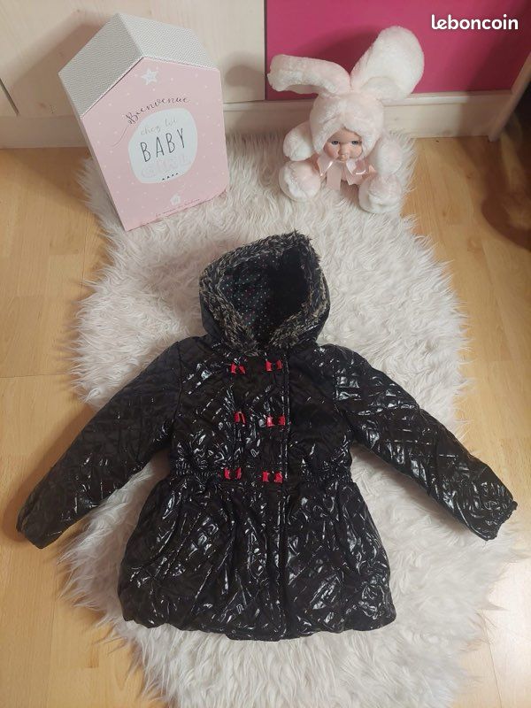 Manteau doudoune à capuche noire matelassé Orchestra 2 ans TBE (image 1)