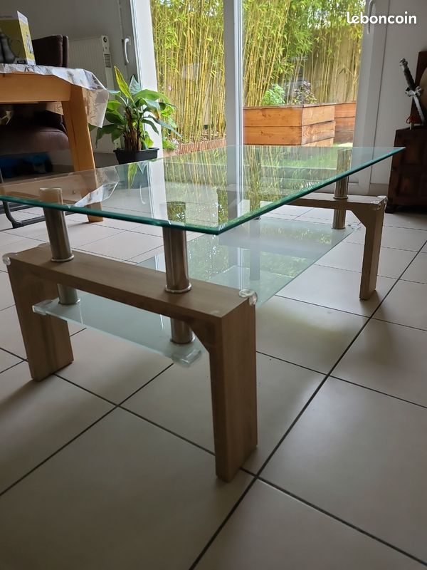 Table basse bois et verre (image 1)
