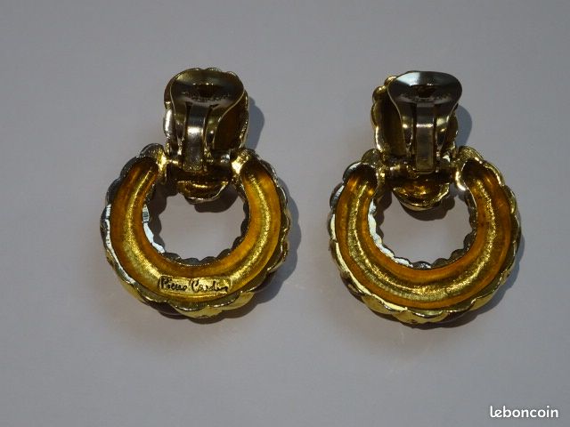 Boucles D'oreilles Vintage – Plaqué Or Et Pierres Unakite (Occasion, Portées)
