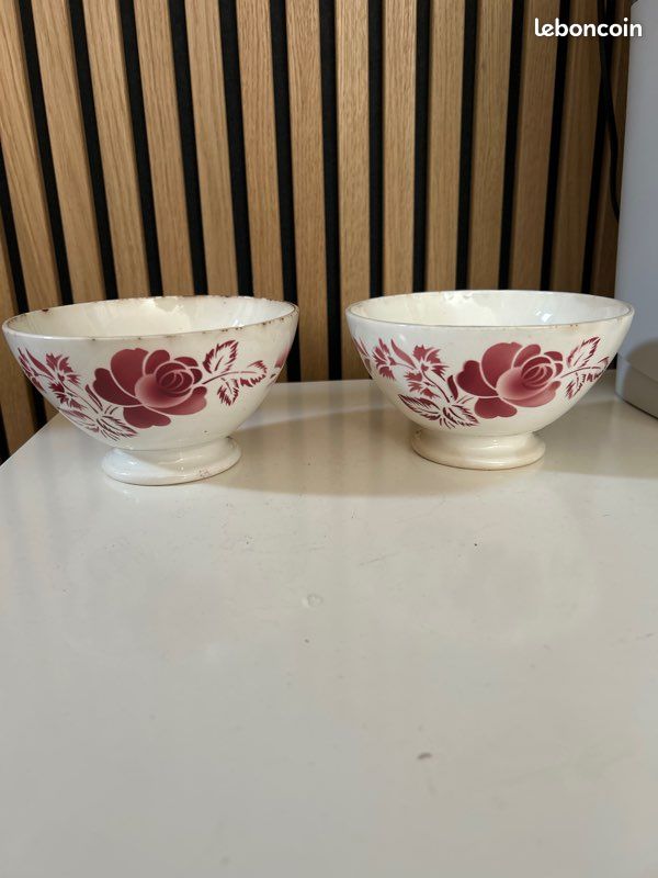Lot De 3 Bols Anciens Sarreguemines - Décor Pochoir Et Aérographe - Céramique Vintage - Occasion