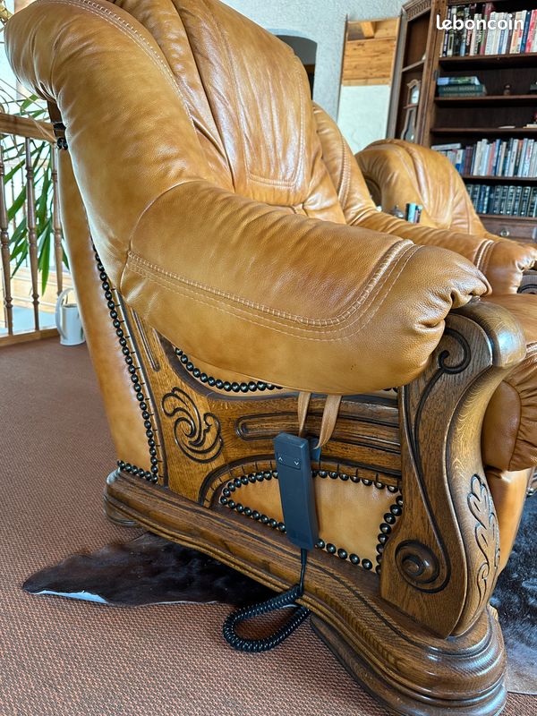 Fauteuil cuir et bois massif (image 2)