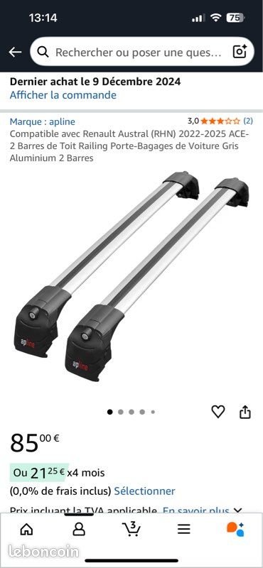 Barres De Toit Pour Renault Austral (RHN) 2022-2025 - 2 Barres Aluminium Gris, Charge Max 75kg, Antivol