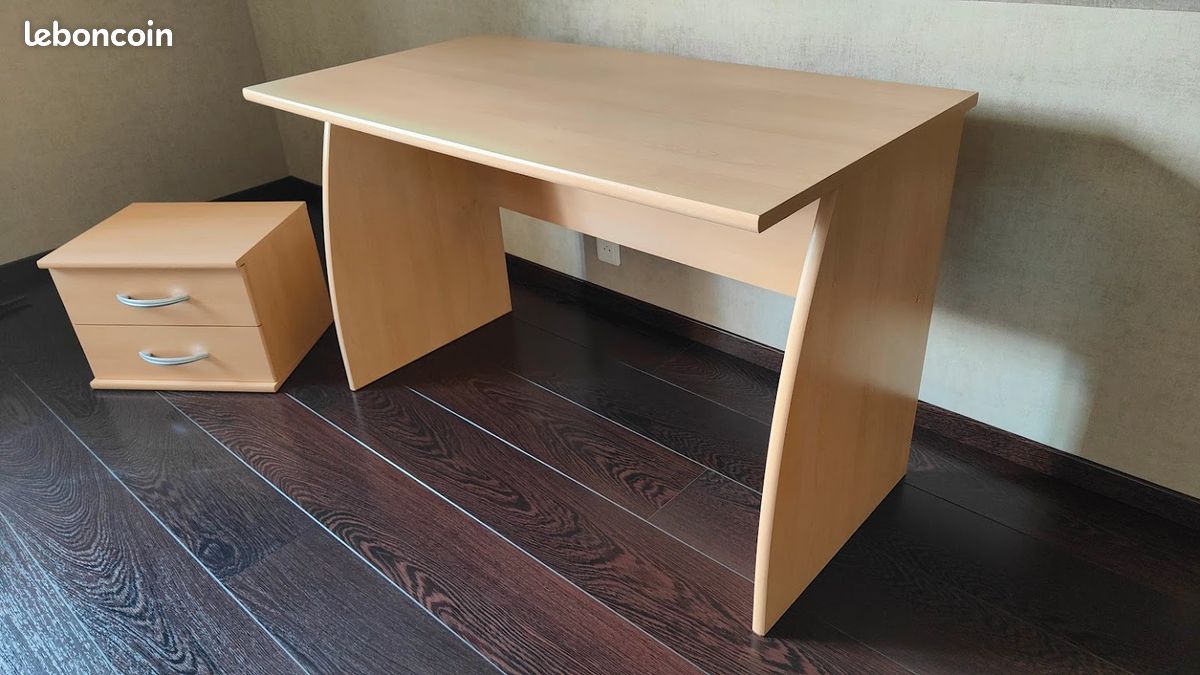 Bureau D'occasion Collégien/lycéen - Acier Noir Et Plateau Bois - 5 Tiroirs