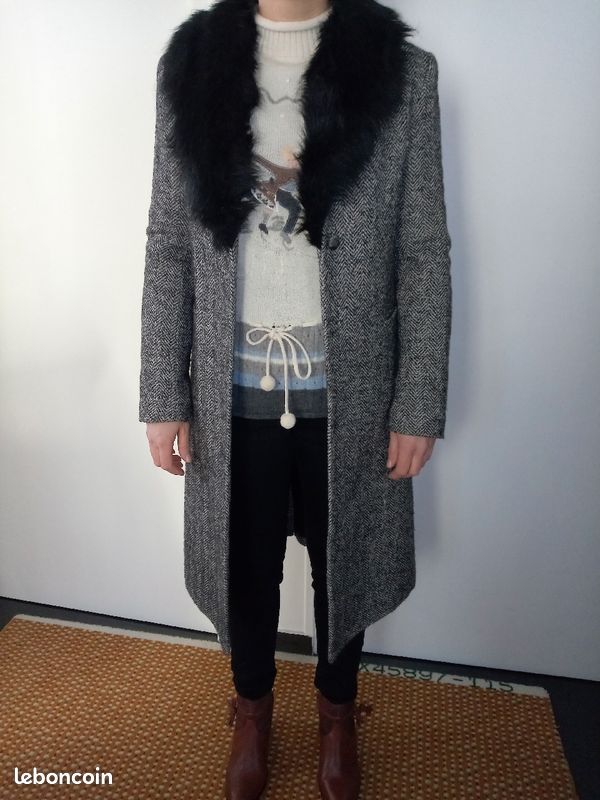 Manteau 95% laine col fausse fourrure T.38 (image 4)