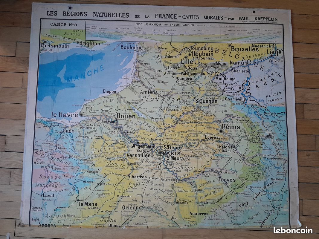 PS2 Ancienne carte scolaire Hatier Les régions naturelles de France - N°9 -9Bis (carte double) Bassin Parisien par Paul Kaeppelin (image 2)