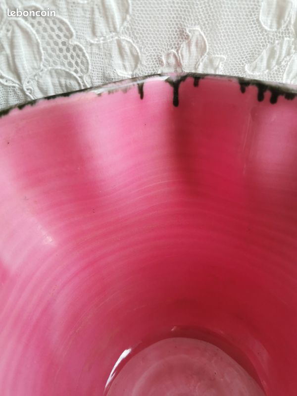 Vintage cache pot Vallauris style boudoir 50's faïence vernissé rose fushia & noir (image 10)