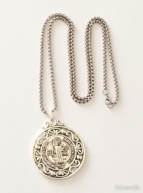 Pendentif Religieux Vintage En Argent Avec émail Cloisonné - Chaine Incluse - Réf. 265