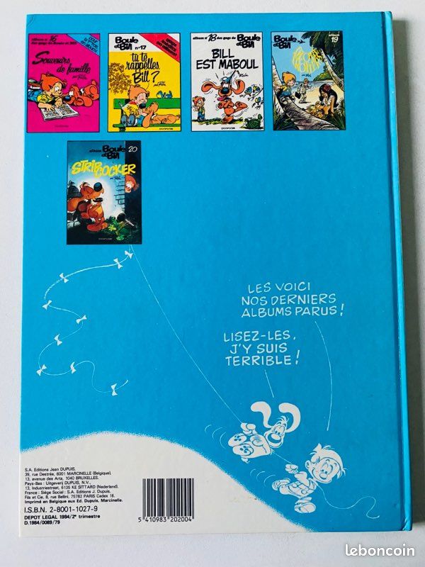 BD Boule et Bill 20 EO 1984 Strip Cocker par Roba (image 5)